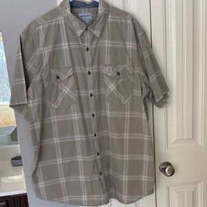 Carhartt Men's khaki green Plaid Button Down Shirt